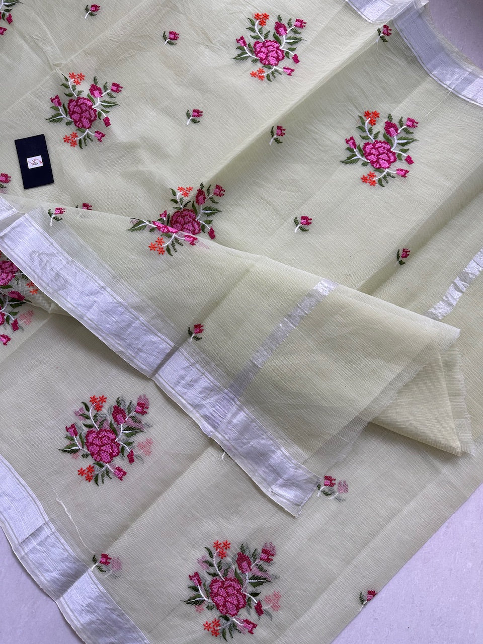 Embroidered Kota Cotton Doria Saree