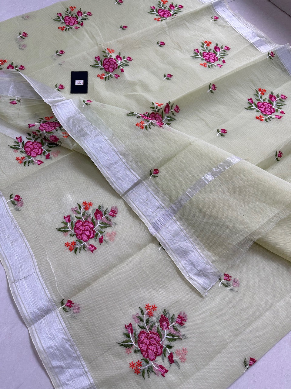 Embroidered Kota Cotton Doria Saree