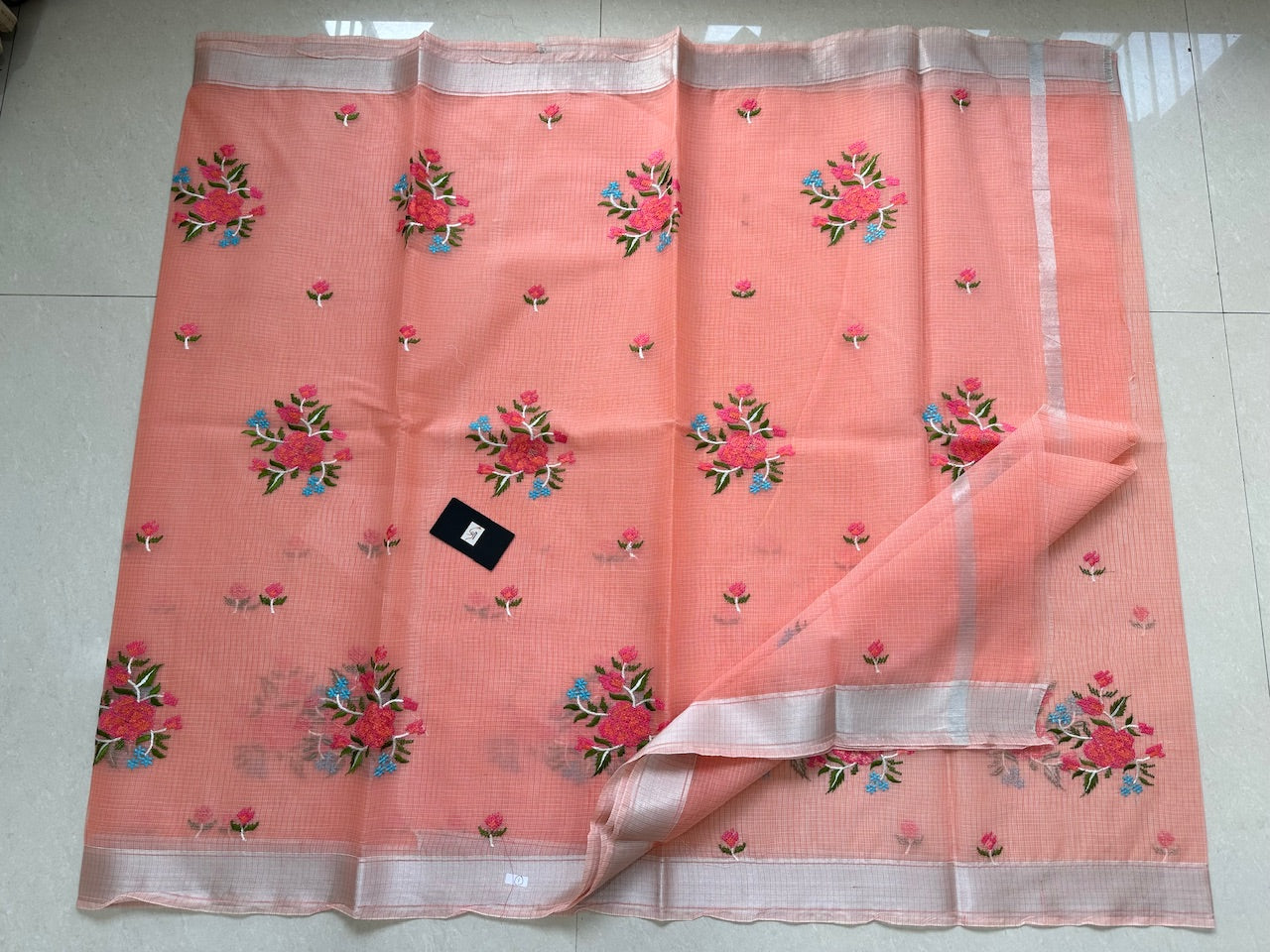 Embroidered Kota Cotton Doria Saree