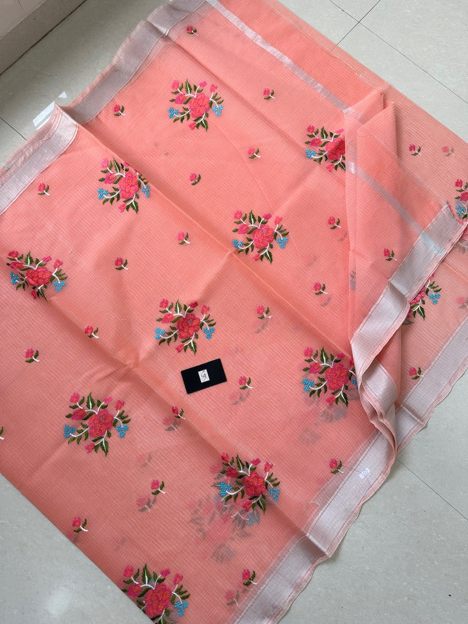 Embroidered Kota Cotton Doria Saree