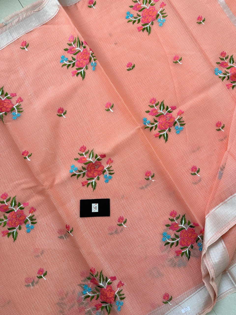 Embroidered Kota Cotton Doria Saree