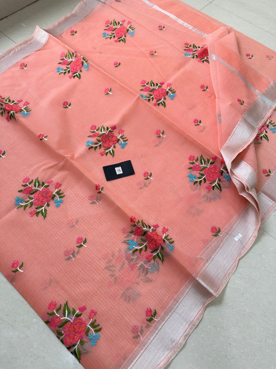 Embroidered Kota Cotton Doria Saree