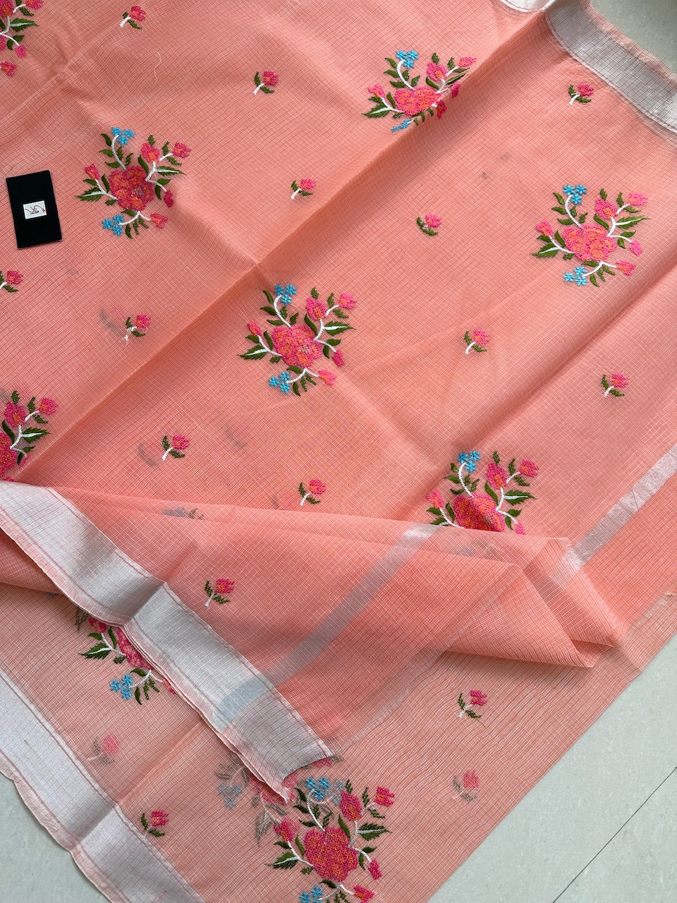 Embroidered Kota Cotton Doria Saree