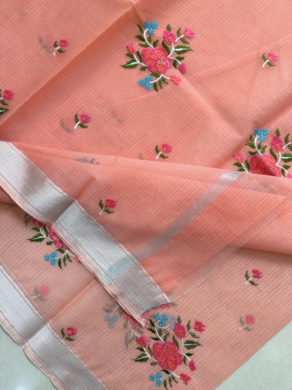 Embroidered Kota Cotton Doria Saree