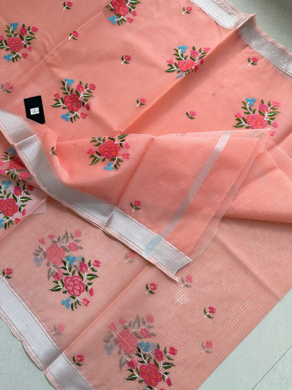 Embroidered Kota Cotton Doria Saree