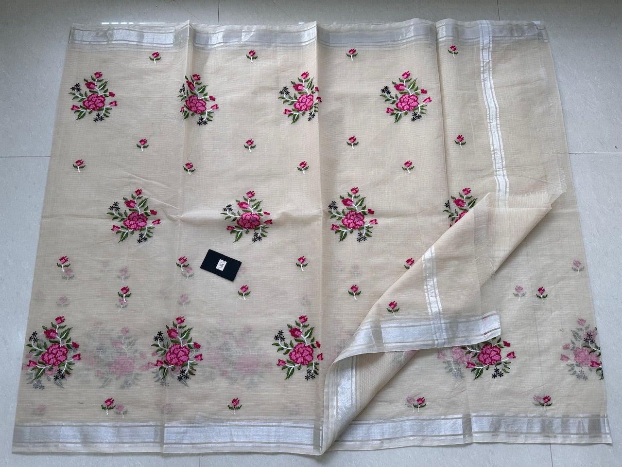 Embroidered Kota Cotton Doria Saree