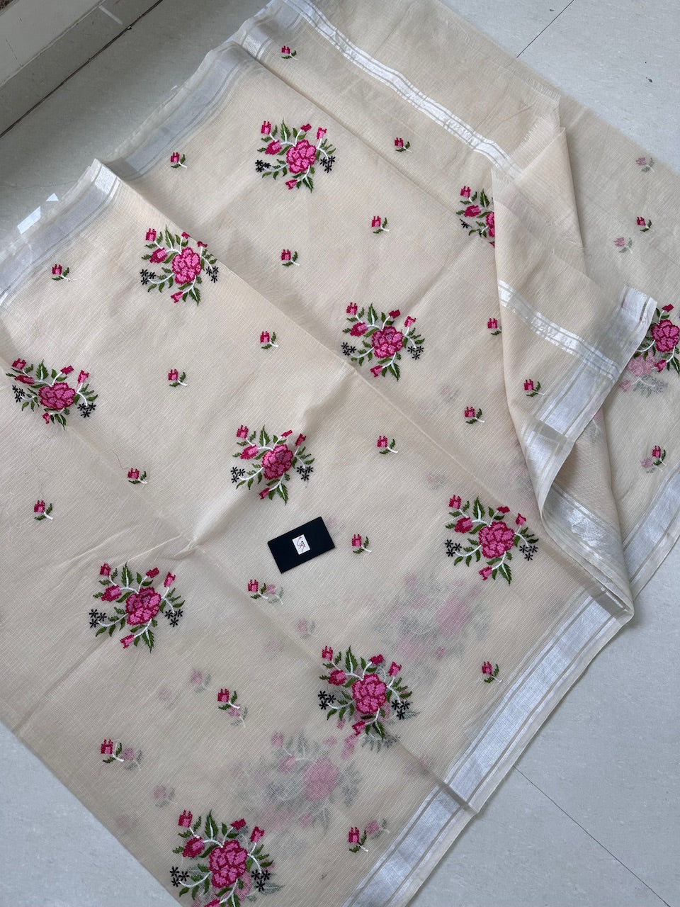 Embroidered Kota Cotton Doria Saree