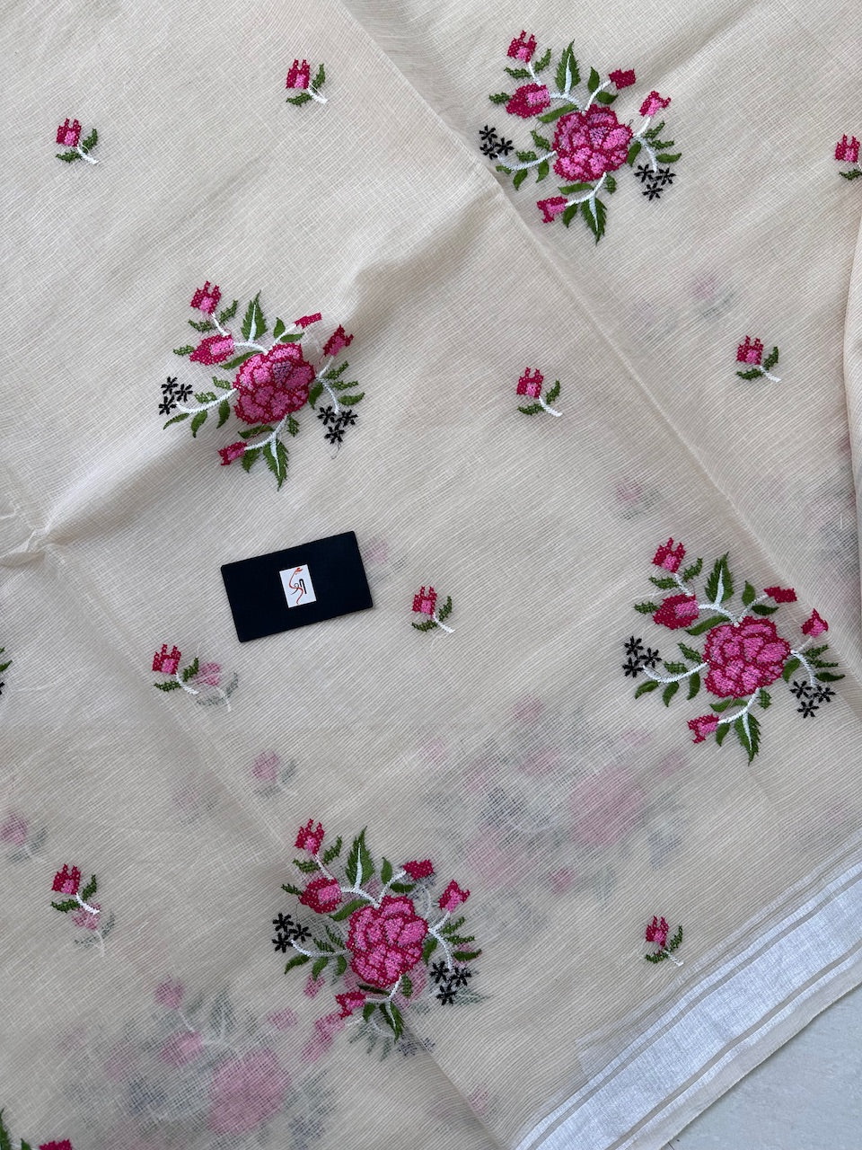 Embroidered Kota Cotton Doria Saree