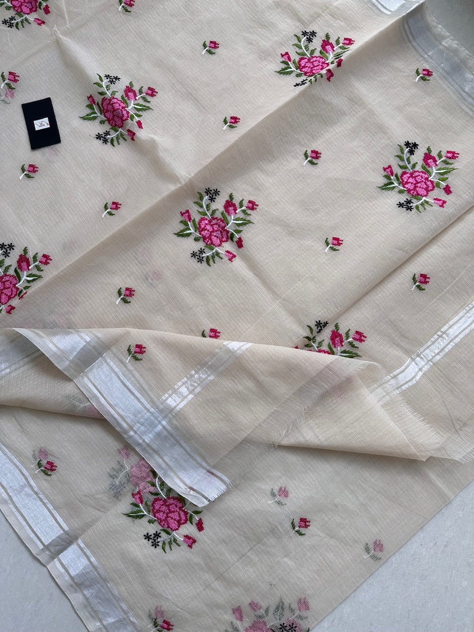 Embroidered Kota Cotton Doria Saree