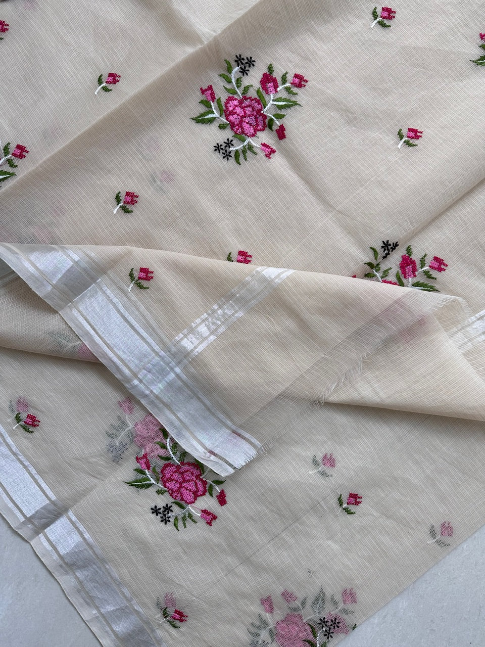 Embroidered Kota Cotton Doria Saree