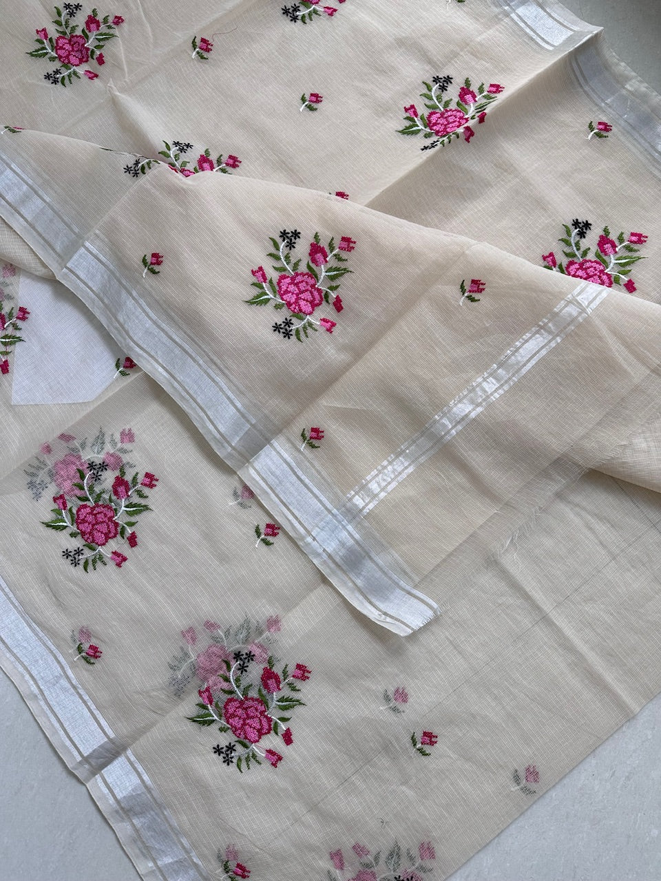 Embroidered Kota Cotton Doria Saree