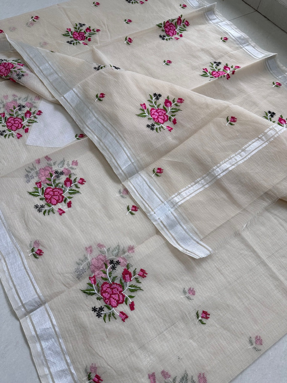 Embroidered Kota Cotton Doria Saree