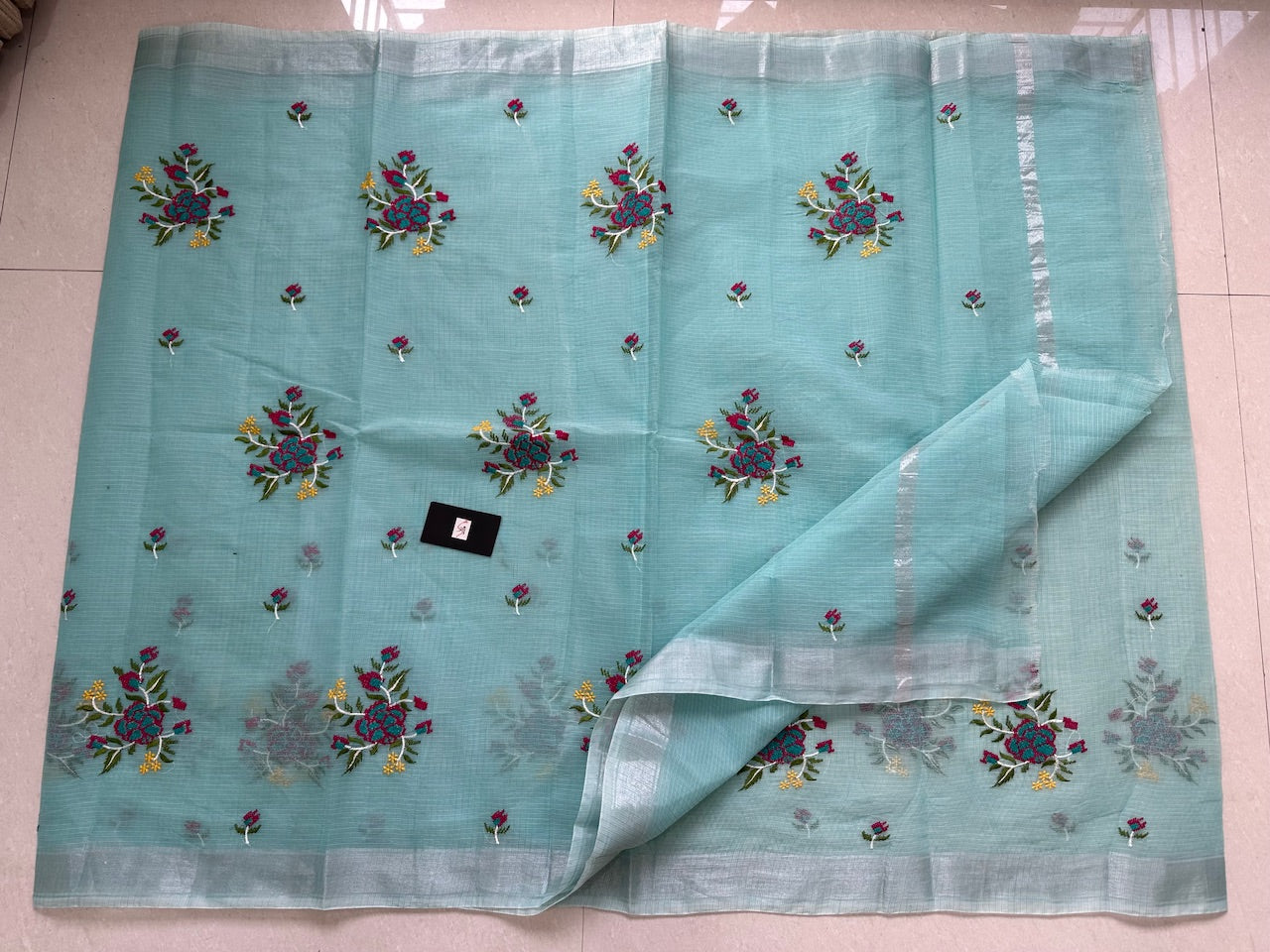 Embroidered Kota Cotton Doria Saree