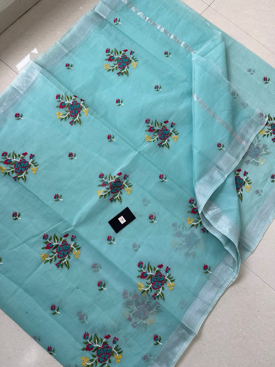 Embroidered Kota Cotton Doria Saree