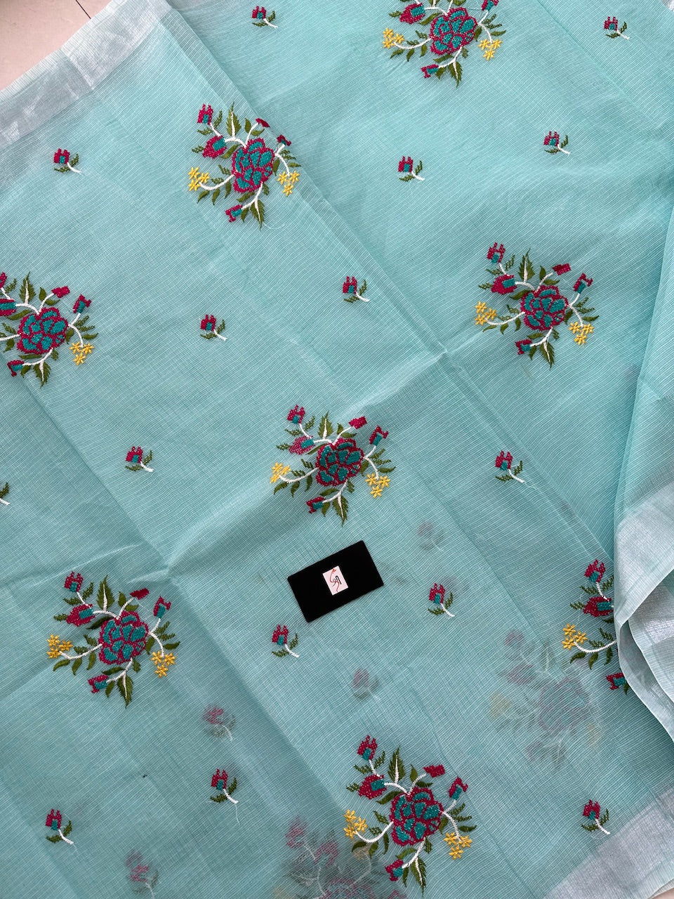 Embroidered Kota Cotton Doria Saree