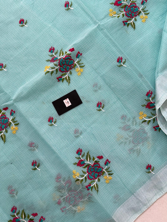 Embroidered Kota Cotton Doria Saree