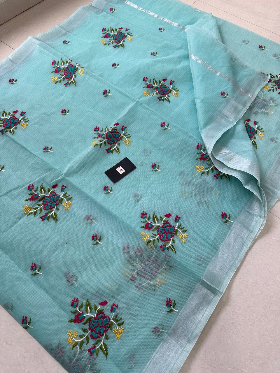 Embroidered Kota Cotton Doria Saree