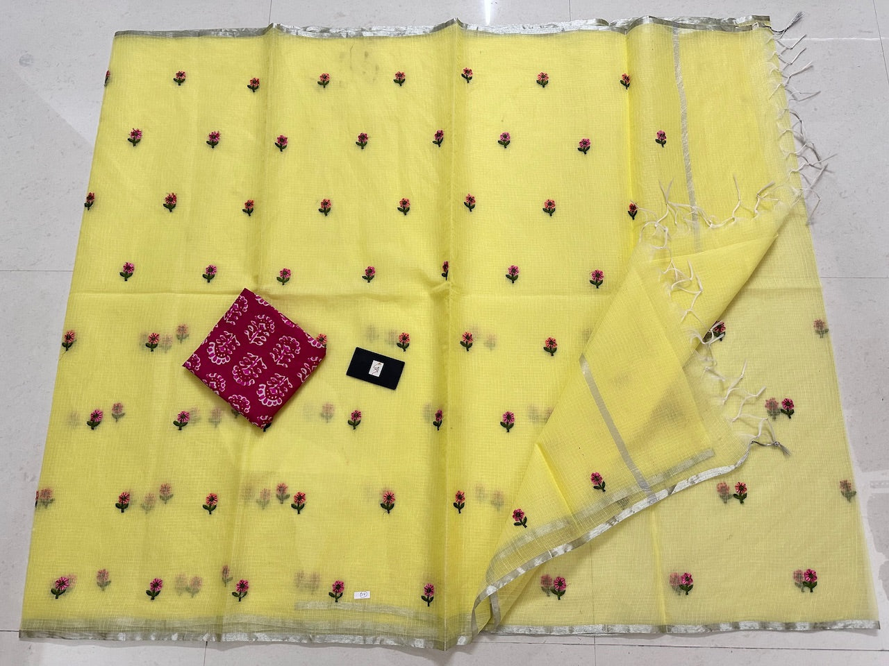 Embroidered Kota Cotton Doria Saree