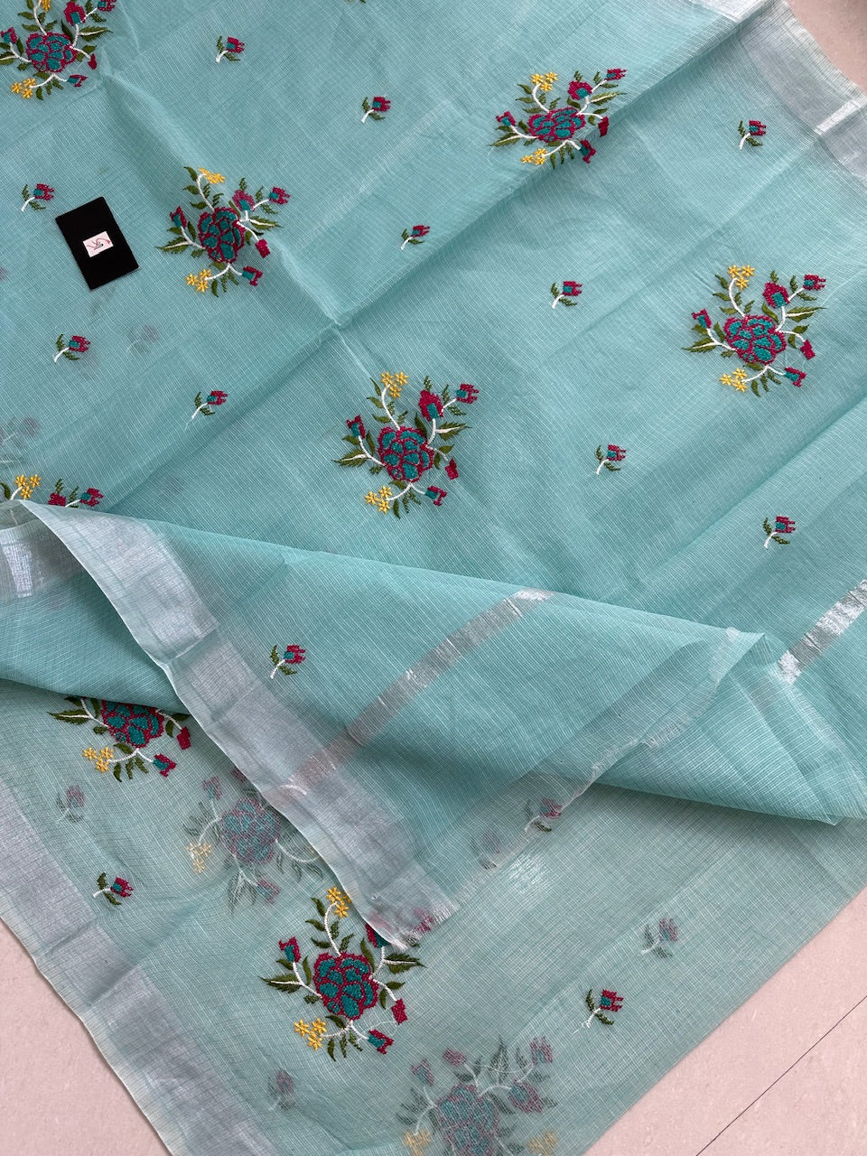 Embroidered Kota Cotton Doria Saree