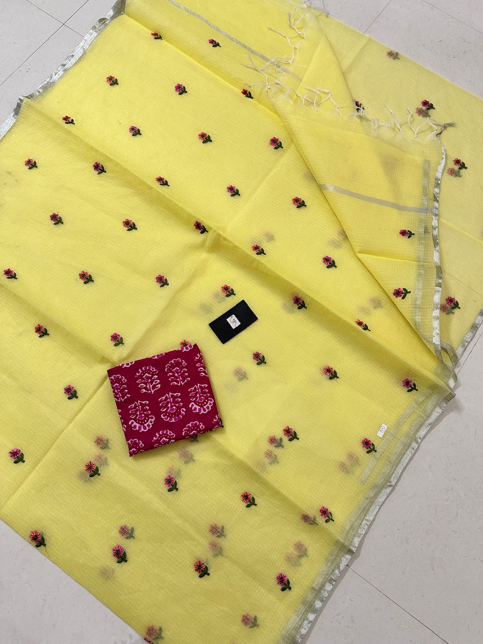 Embroidered Kota Cotton Doria Saree