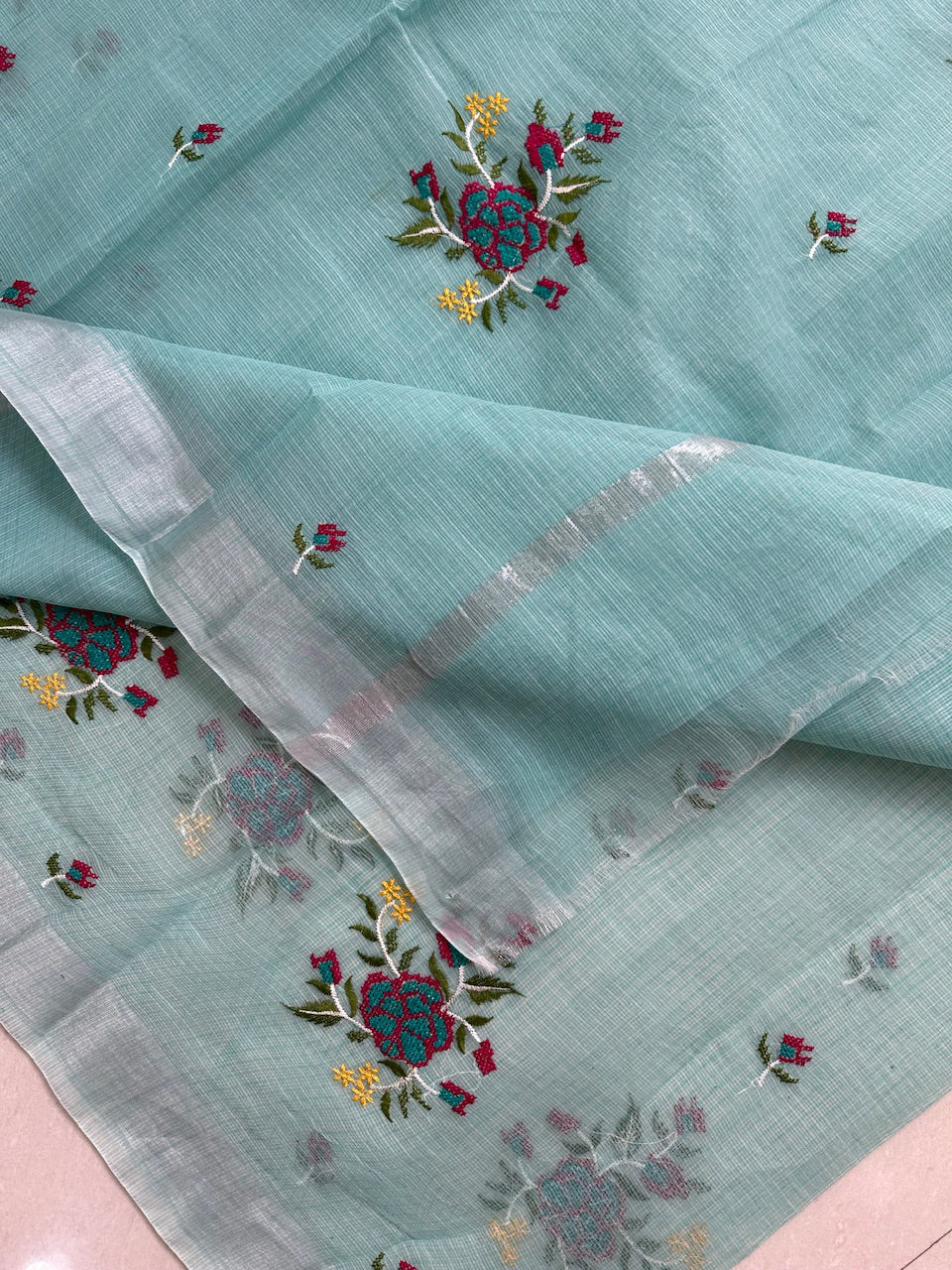 Embroidered Kota Cotton Doria Saree