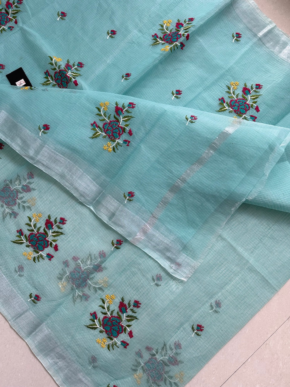 Embroidered Kota Cotton Doria Saree