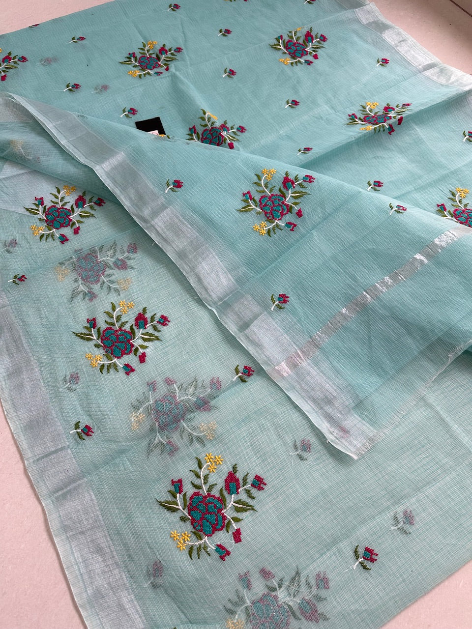 Embroidered Kota Cotton Doria Saree