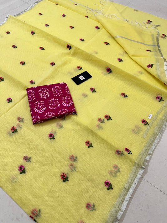 Embroidered Kota Cotton Doria Saree