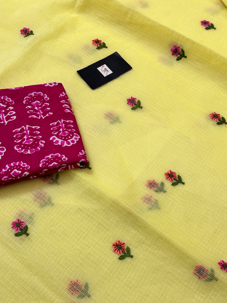 Embroidered Kota Cotton Doria Saree