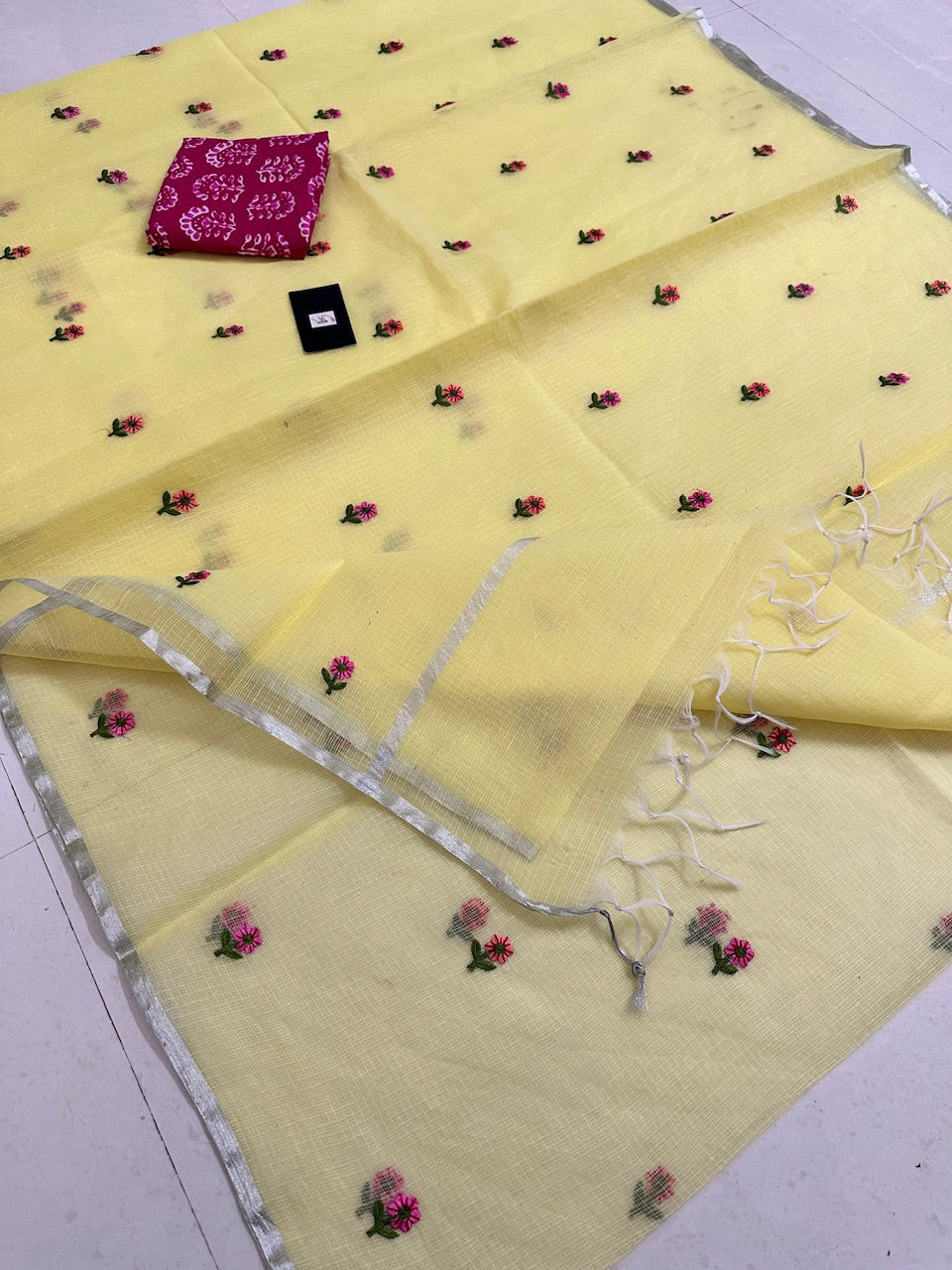 Embroidered Kota Cotton Doria Saree