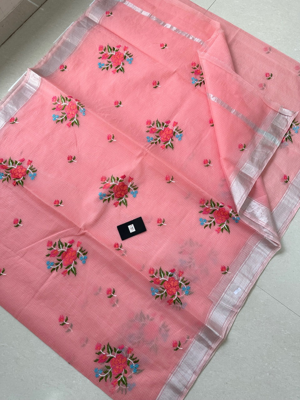 Embroidered Kota Cotton Doria Saree