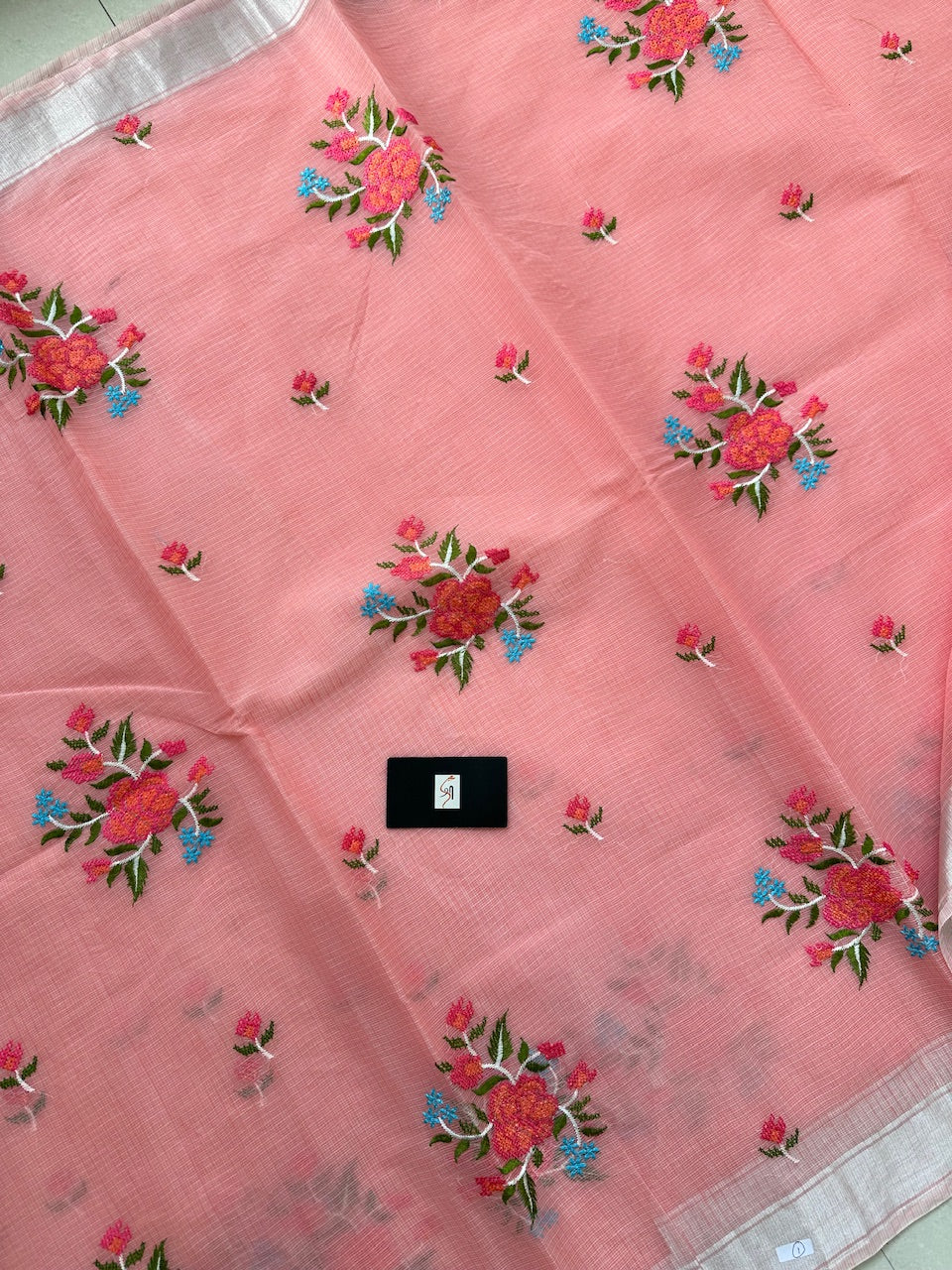 Embroidered Kota Cotton Doria Saree