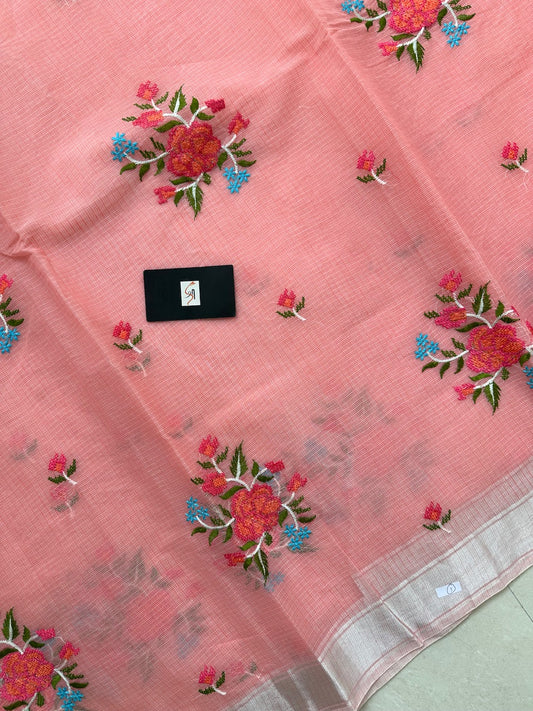 Embroidered Kota Cotton Doria Saree