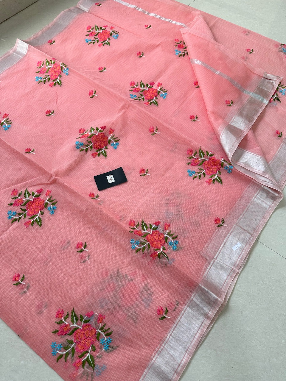 Embroidered Kota Cotton Doria Saree