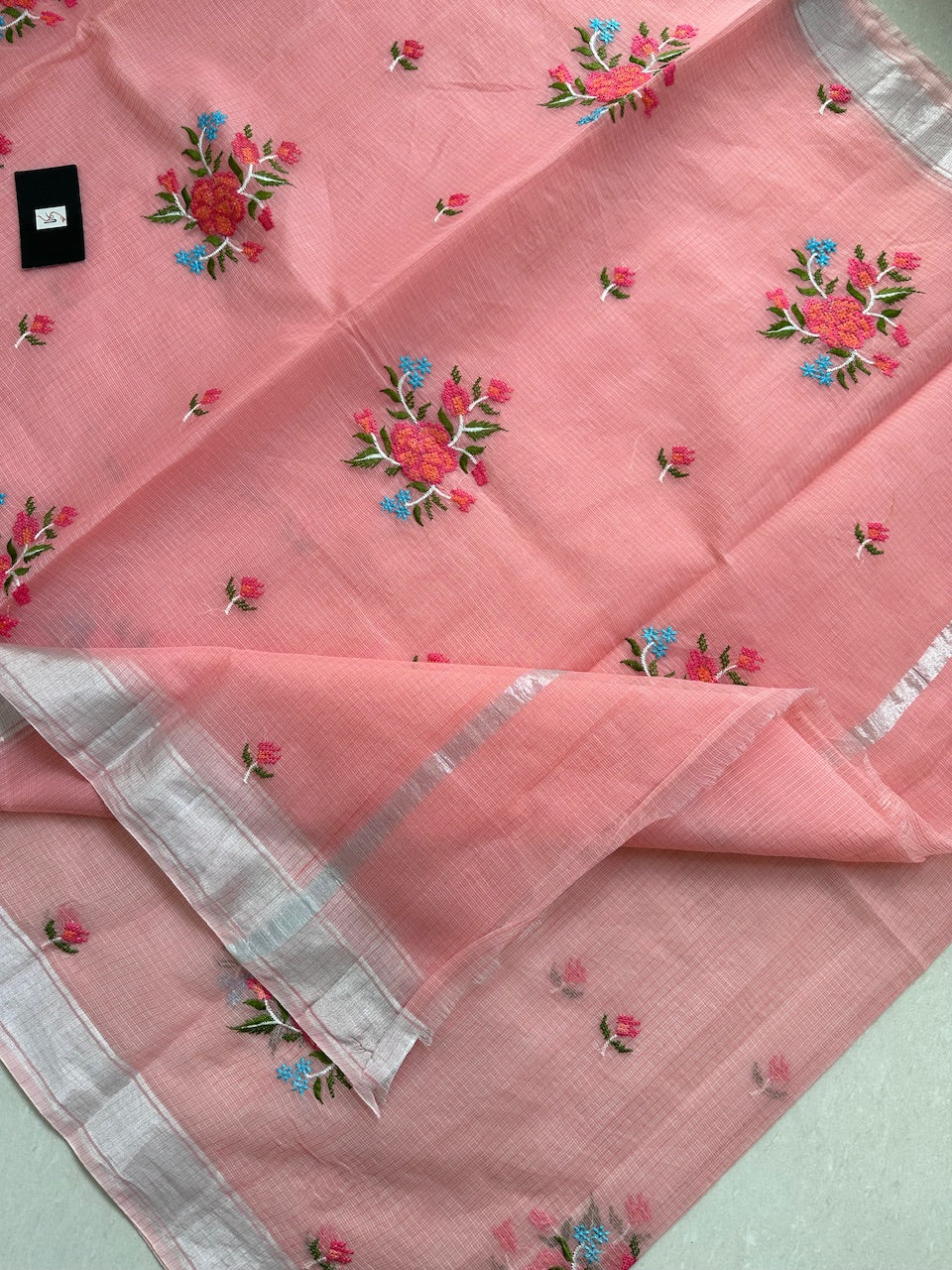 Embroidered Kota Cotton Doria Saree