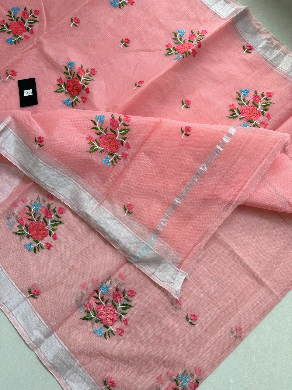 Embroidered Kota Cotton Doria Saree