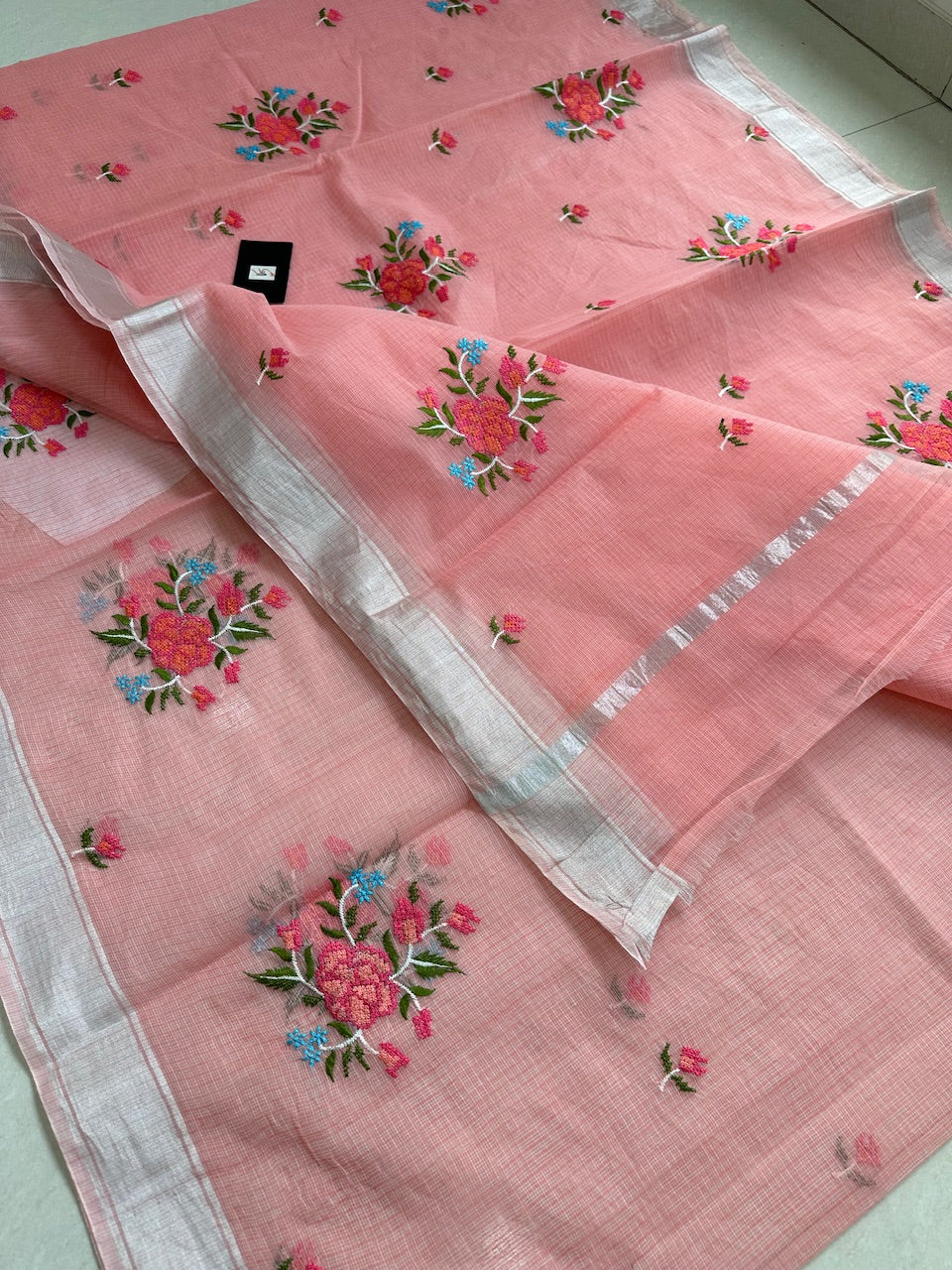 Embroidered Kota Cotton Doria Saree