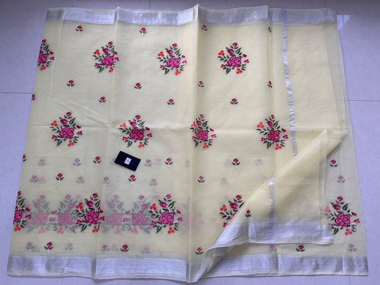 Embroidered Kota Cotton Doria Saree