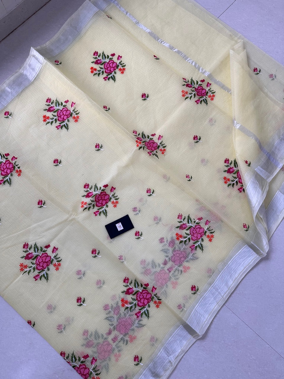 Embroidered Kota Cotton Doria Saree