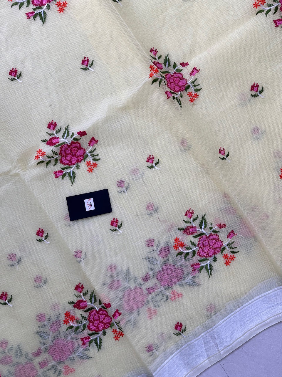 Embroidered Kota Cotton Doria Saree