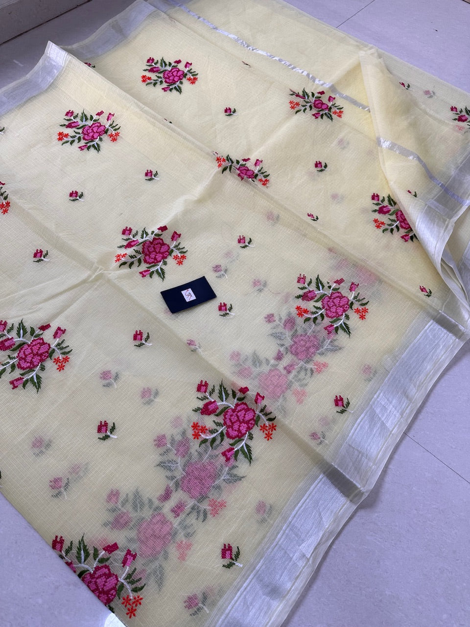 Embroidered Kota Cotton Doria Saree