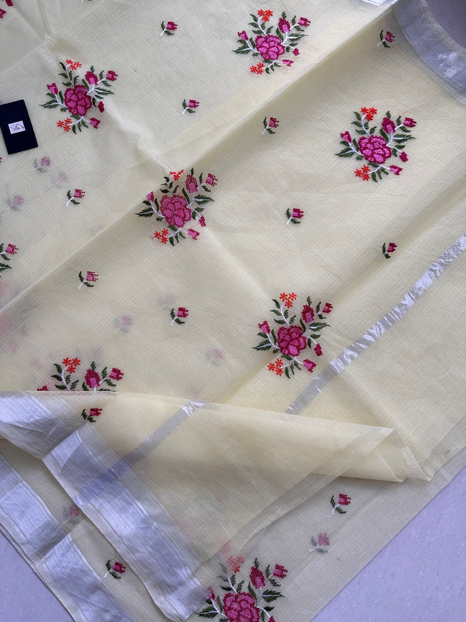 Embroidered Kota Cotton Doria Saree