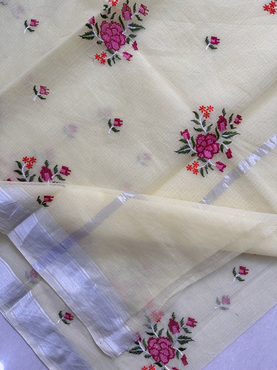 Embroidered Kota Cotton Doria Saree