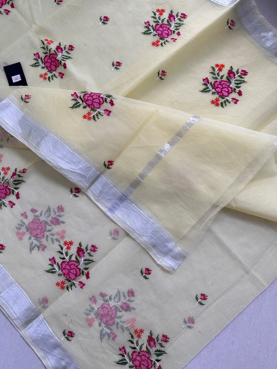 Embroidered Kota Cotton Doria Saree