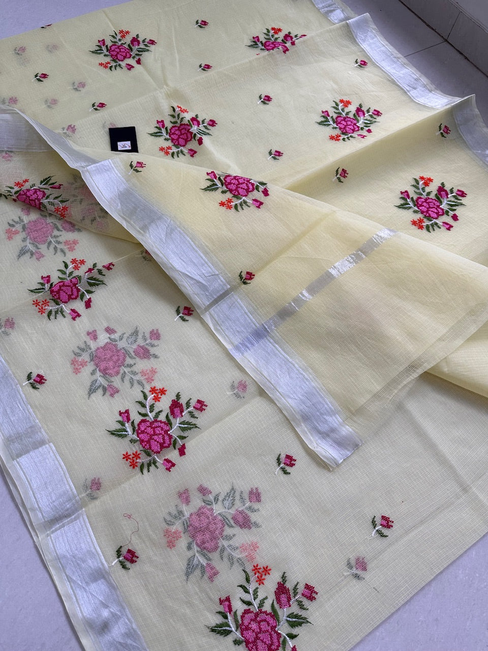 Embroidered Kota Cotton Doria Saree