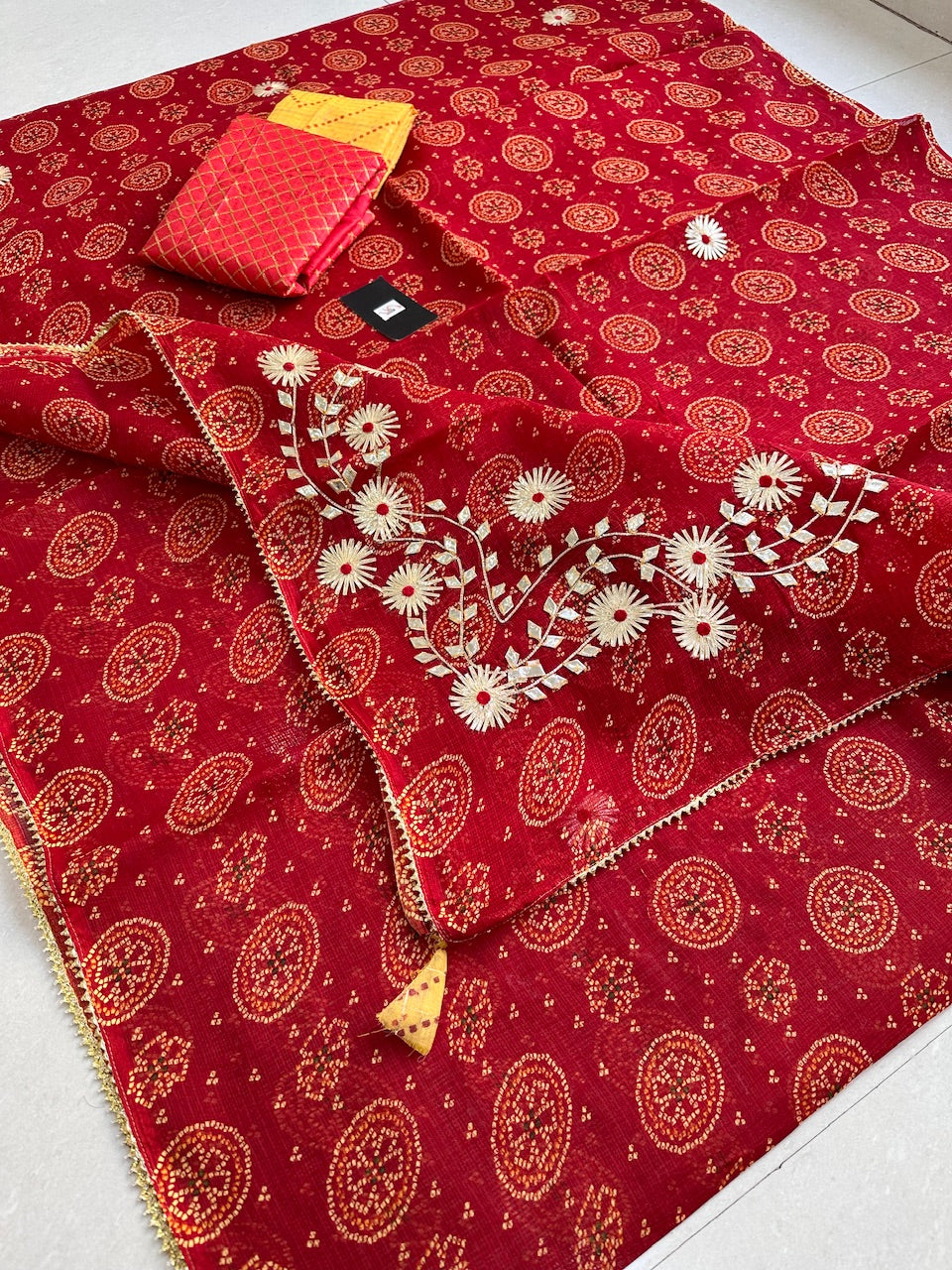 Jaipuri Gota Patti Embroidered Kota Cotton Doria Saree