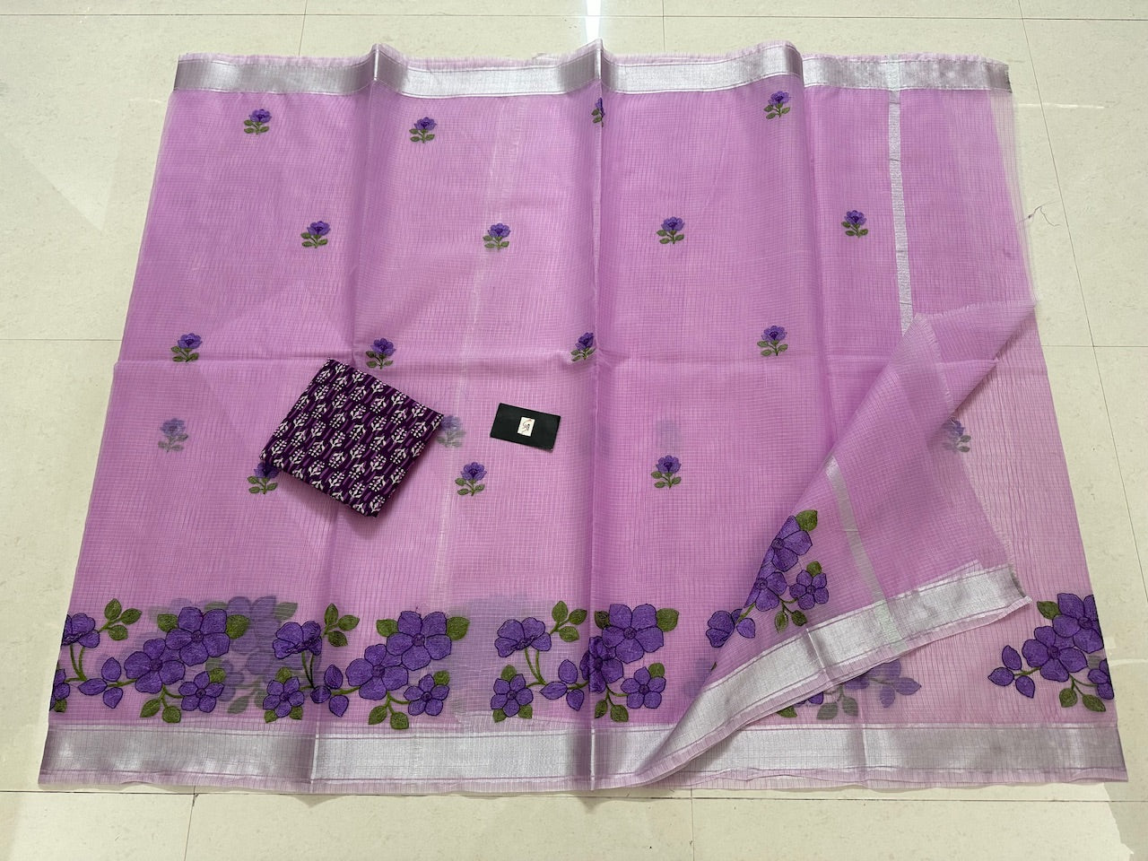 Embroidered Kota Cotton Doria Saree