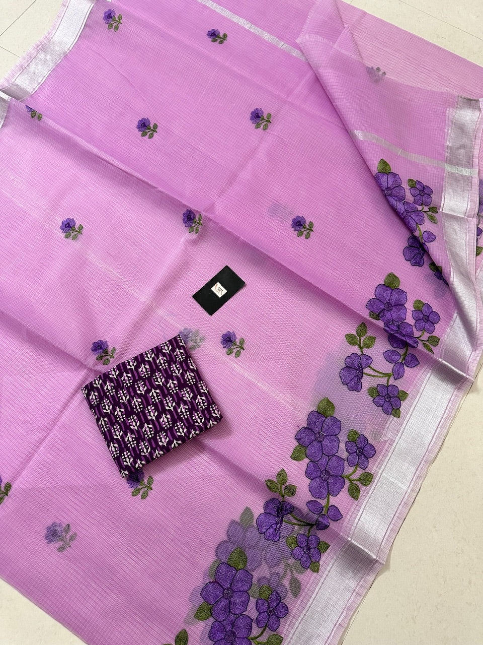 Embroidered Kota Cotton Doria Saree