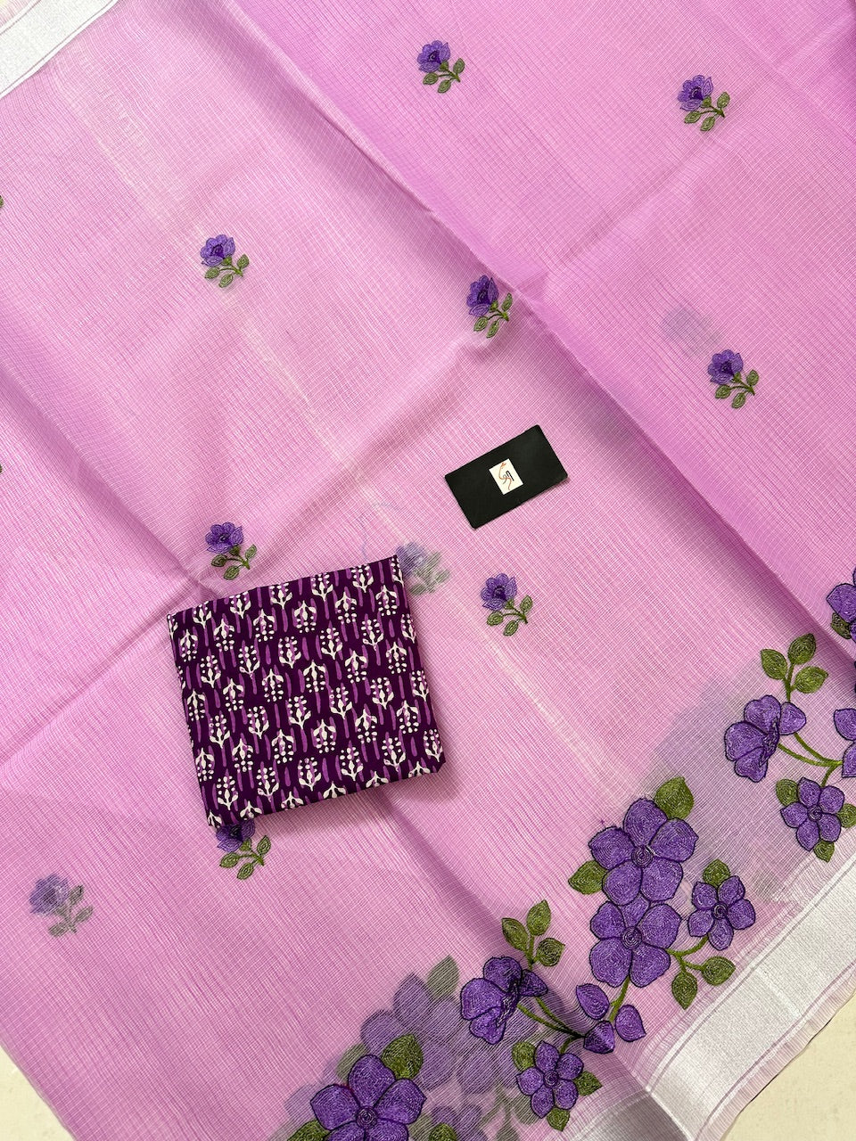 Embroidered Kota Cotton Doria Saree