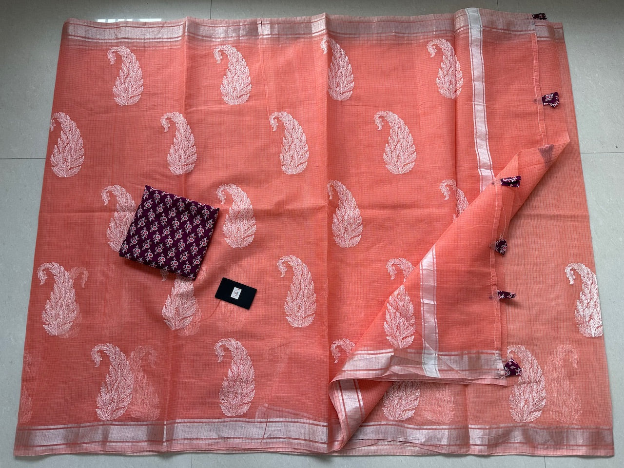 Embroidered Kota Cotton Doria Saree